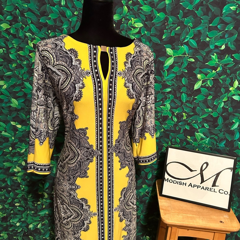 Yellow and Black Patterned Dress
